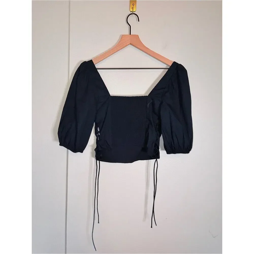 ABERCROMBIE & FITCH cropped puff sleeve corset side lace princess blouse M